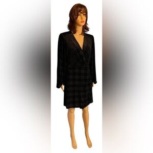 Chic Retro Gianni Bini Black Plaid Wrap Long Sleeve Dress